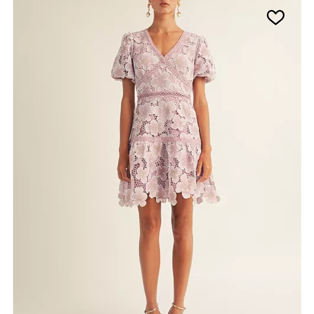 Lavender Arose Mini Dress with Puff Sleeves